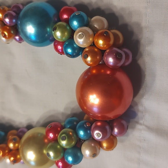 Fun rainbow bead statement necklace & Bright Pink Iridescent Layering Necklace - Picture 4 of 11